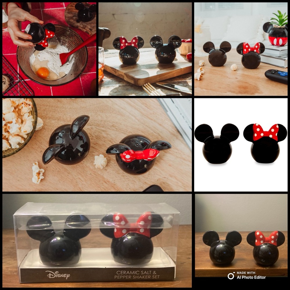 BNIB- Official Disney- Mickey & Minnie- Ceramic Salt & Pepper Shakers Set